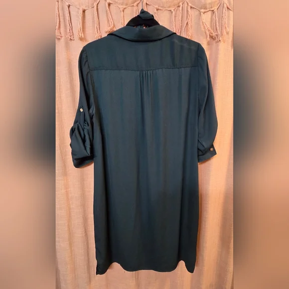 White House Black Market Dark Green Button-Up Shirt Dress - Picture 3 of 5